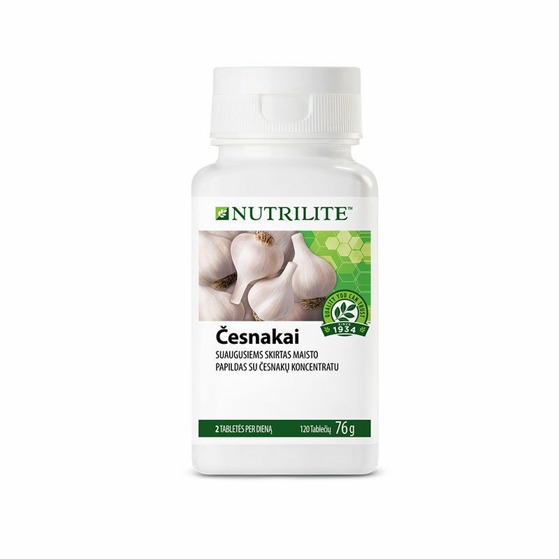 NUTRILITE™ česnakai yra maisto papildas su šaltmėtės skoniu, palaikantis širdies sveikatą ir imunitetą.