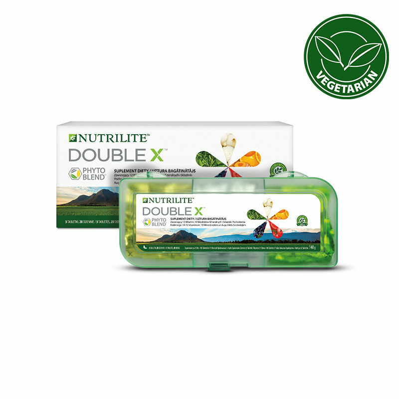 NUTRILITE™ Double X™ maisto papildas su 12 vitaminų, 10 mineralų ir 22 augalų fitonutrientais.