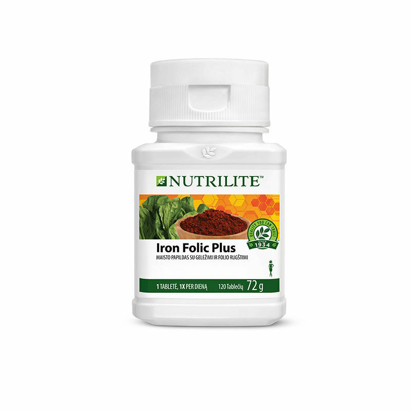 Nutrilite™ Iron Folic Plus maisto papildas, turintis geležies ir folio rūgšties, skirtas sveikai mitybai.