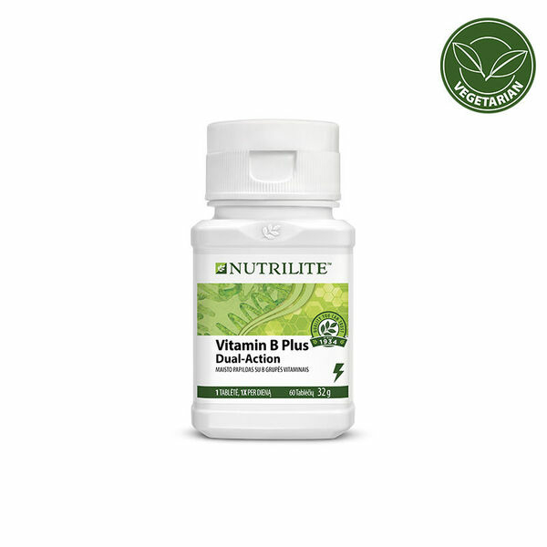 NUTRILITE™ Vitaminas B Plus yra dviejų sluoksnių tabletė, suteikianti visus aštuonis B grupės vitaminus.